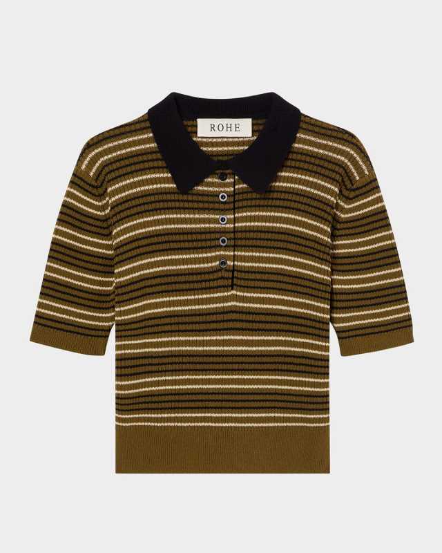 Striped Knit Polo Top